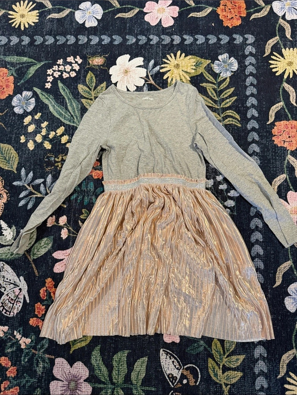 LANDS' END Girls Party Dress Gray Gold Size Large Like New